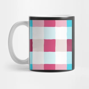 irregular gingham pink and blue on white Mug